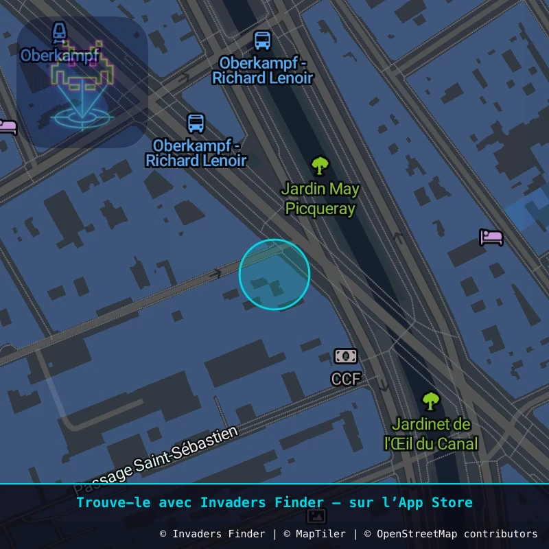 Zone approximative de l'invader PA_377, dans le quartier 11e arrondissement de Paris à Paris. Emplacement exact disponible dans l'app Invaders Finder.