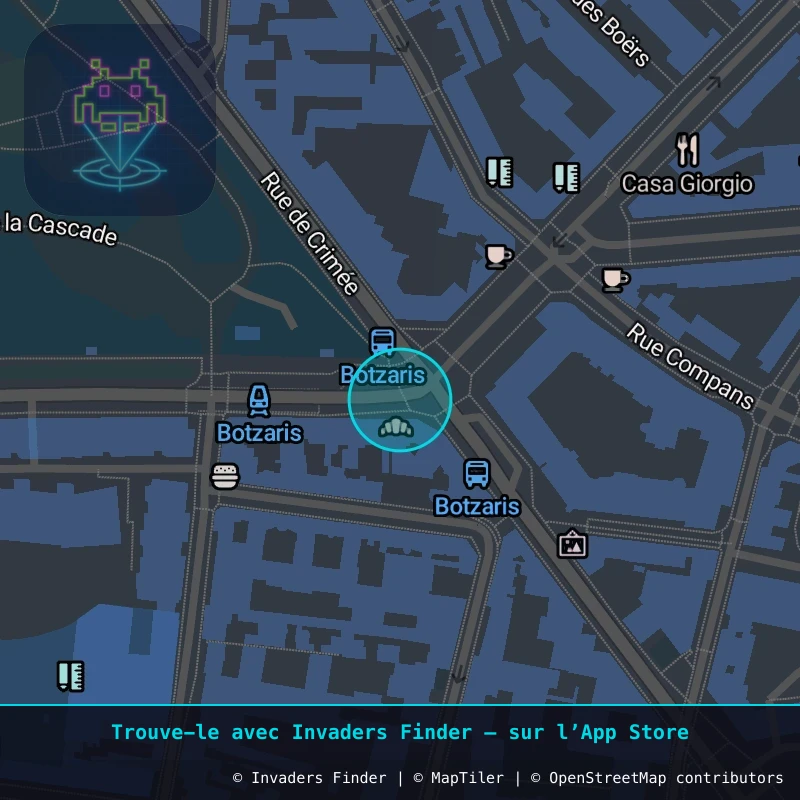 Zone approximative de l'invader PA_389, dans le quartier 19e arrondissement de Paris à Paris. Emplacement exact disponible dans l'app Invaders Finder.