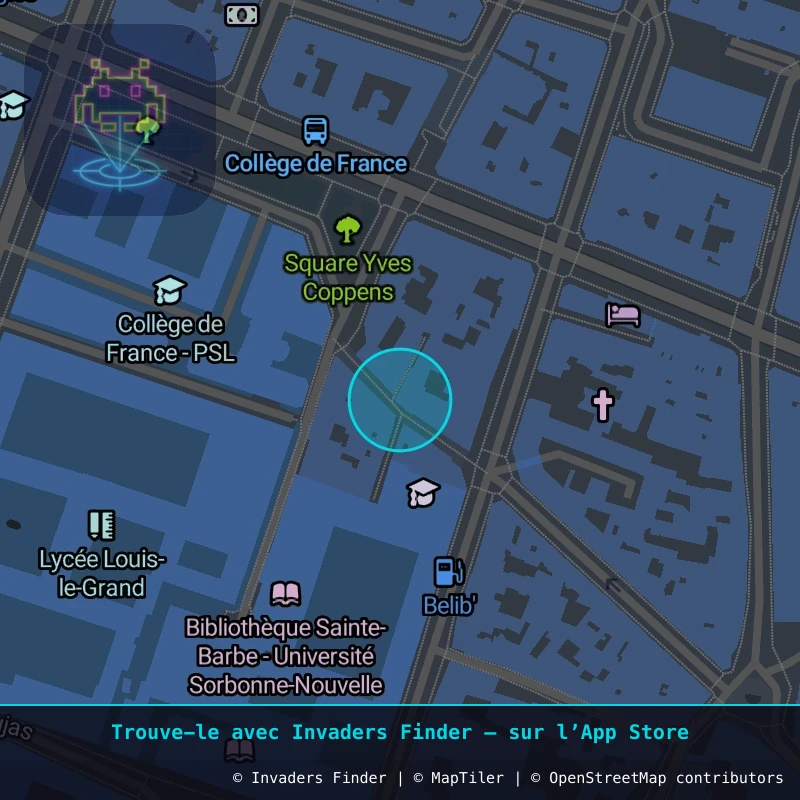 Zone approximative de l'invader PA_39, dans le quartier 5e arrondissement de Paris à Paris. Emplacement exact disponible dans l'app Invaders Finder.