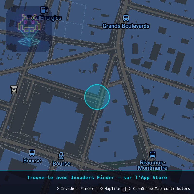 Zone approximative de l'invader PA_404, dans le quartier 2e arrondissement de Paris à Paris. Emplacement exact disponible dans l'app Invaders Finder.