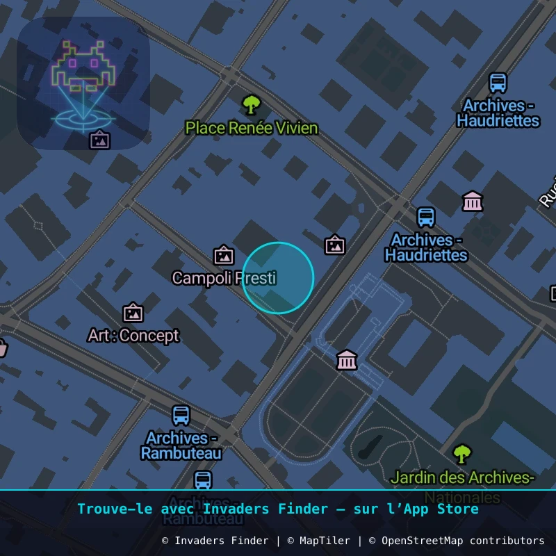 Zone approximative de l'invader PA_406, dans le quartier 3e arrondissement de Paris à Paris. Emplacement exact disponible dans l'app Invaders Finder.