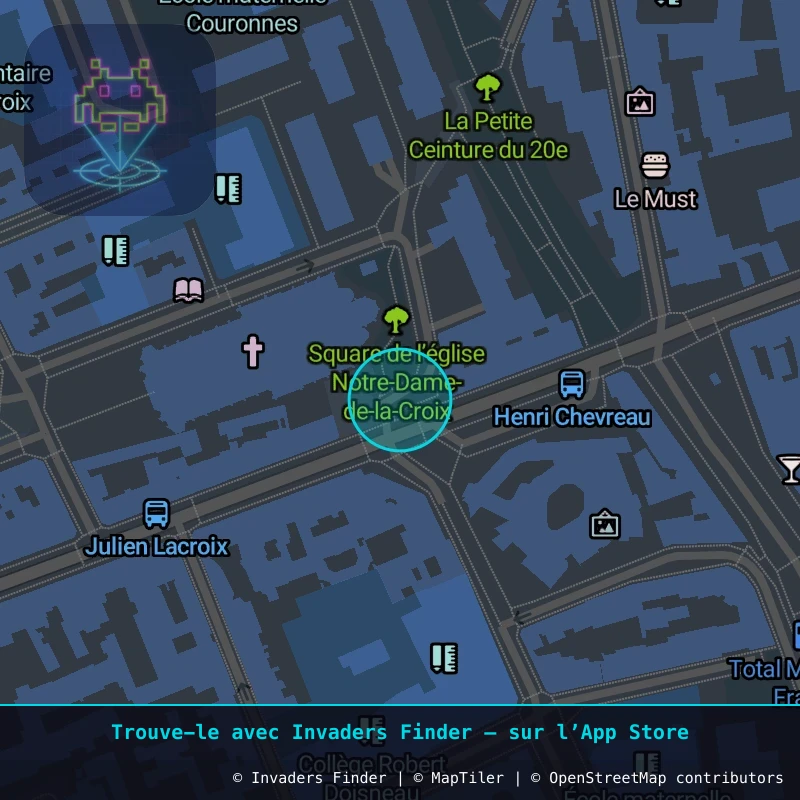 Zone approximative de l'invader PA_410, dans le quartier 20e arrondissement de Paris à Paris. Emplacement exact disponible dans l'app Invaders Finder.