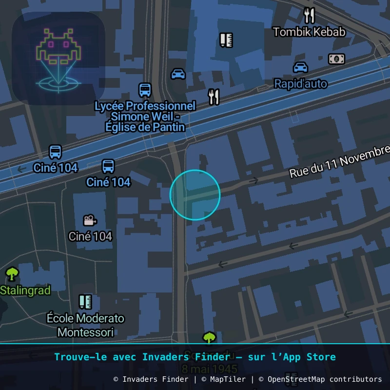 Zone approximative de l'invader PA_414, dans le quartier Paris métropolitain (PA93) à Paris. Emplacement exact disponible dans l'app Invaders Finder.