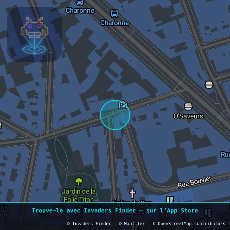 Zone approximative de l'invader PA_415, dans le quartier 11e arrondissement de Paris à Paris. Emplacement exact disponible dans l'app Invaders Finder.