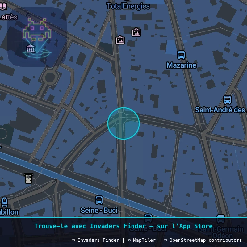 Zone approximative de l'invader PA_42, dans le quartier 6e arrondissement de Paris à Paris. Emplacement exact disponible dans l'app Invaders Finder.