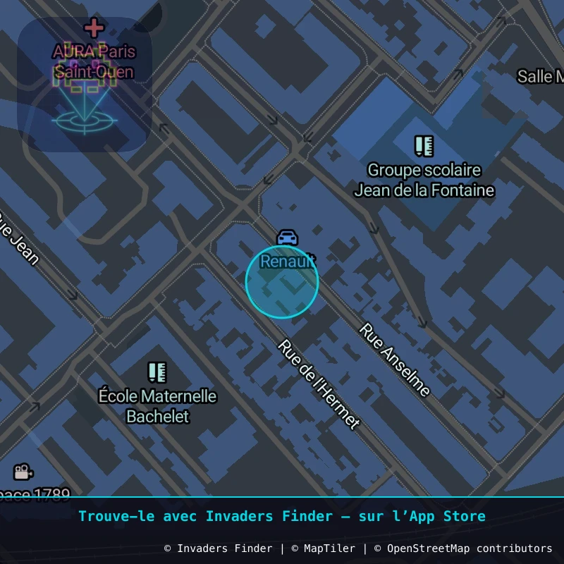 Zone approximative de l'invader PA_420, dans le quartier Paris métropolitain (PA93) à Paris. Emplacement exact disponible dans l'app Invaders Finder.