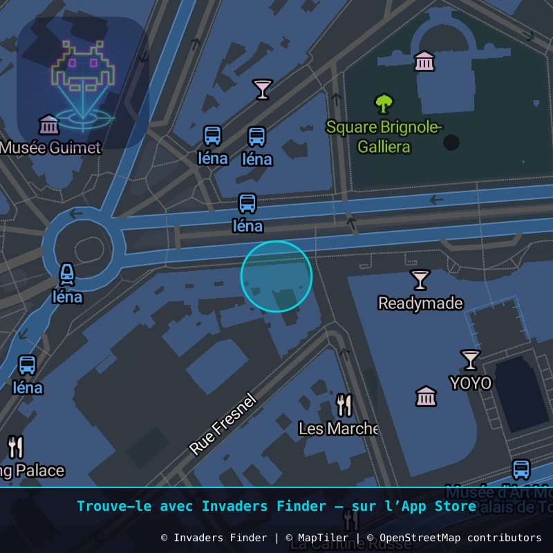 Zone approximative de l'invader PA_424, dans le quartier 16e arrondissement de Paris à Paris. Emplacement exact disponible dans l'app Invaders Finder.