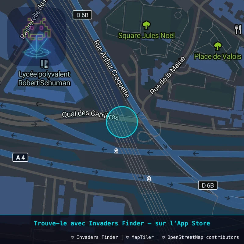 Zone approximative de l'invader PA_425, dans le quartier Paris métropolitain (PA94) à Paris. Emplacement exact disponible dans l'app Invaders Finder.