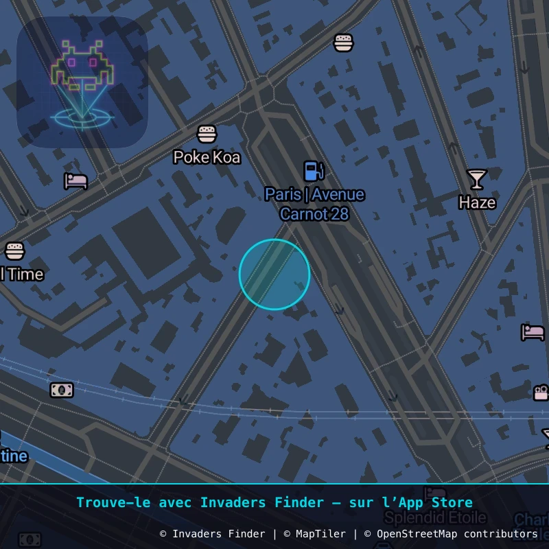 Zone approximative de l'invader PA_429, dans le quartier 17e arrondissement de Paris à Paris. Emplacement exact disponible dans l'app Invaders Finder.