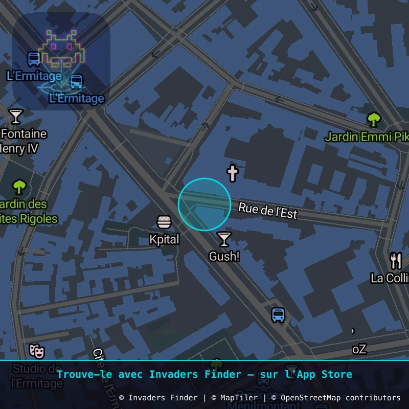Zone approximative de l'invader PA_432, dans le quartier 20e arrondissement de Paris à Paris. Emplacement exact disponible dans l'app Invaders Finder.