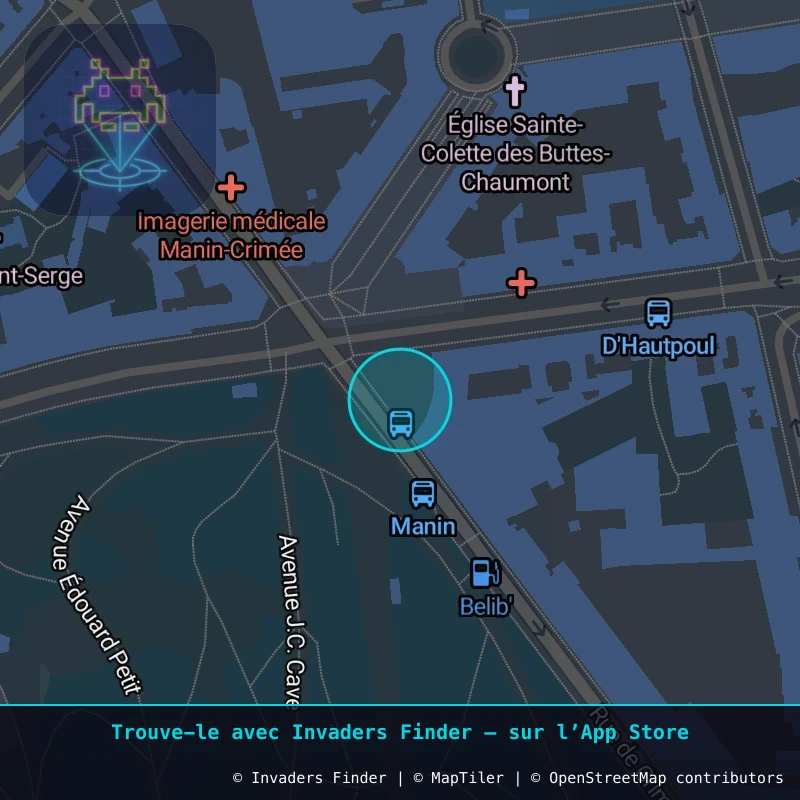 Zone approximative de l'invader PA_438, dans le quartier 19e arrondissement de Paris à Paris. Emplacement exact disponible dans l'app Invaders Finder.