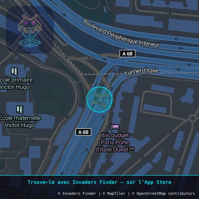 Zone approximative de l'invader PA_441, dans le quartier Paris métropolitain (PA94) à Paris. Emplacement exact disponible dans l'app Invaders Finder.