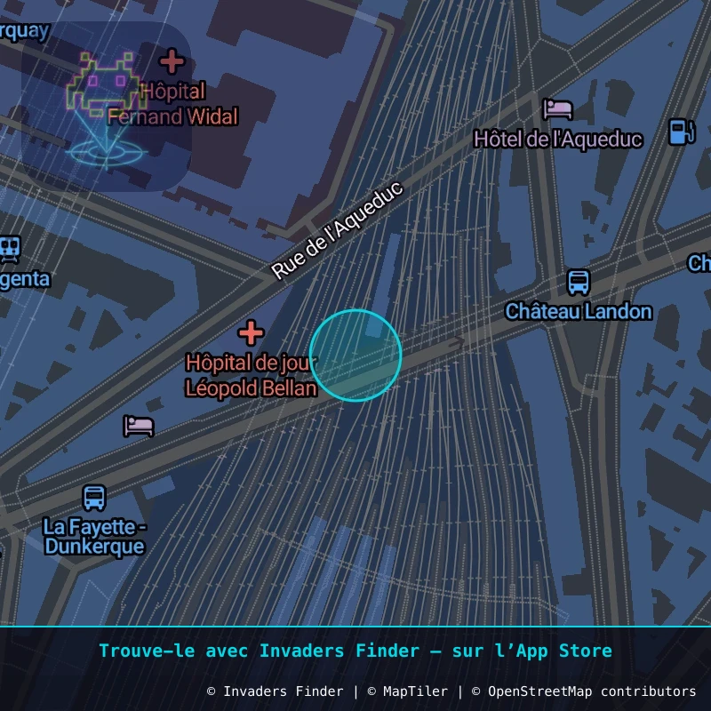 Zone approximative de l'invader PA_445, dans le quartier 10e arrondissement de Paris à Paris. Emplacement exact disponible dans l'app Invaders Finder.