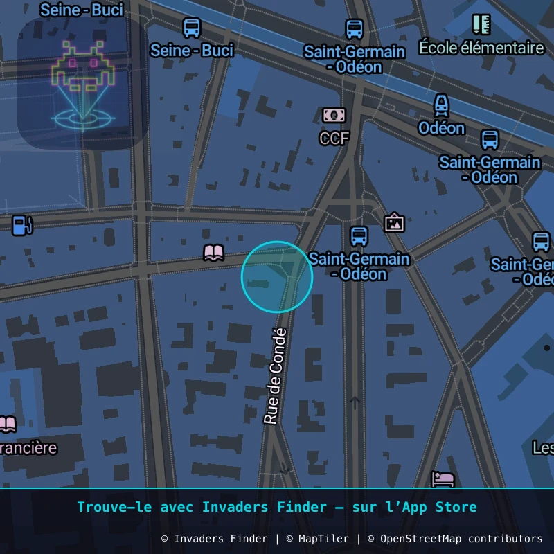 Zone approximative de l'invader PA_45, dans le quartier 6e arrondissement de Paris à Paris. Emplacement exact disponible dans l'app Invaders Finder.