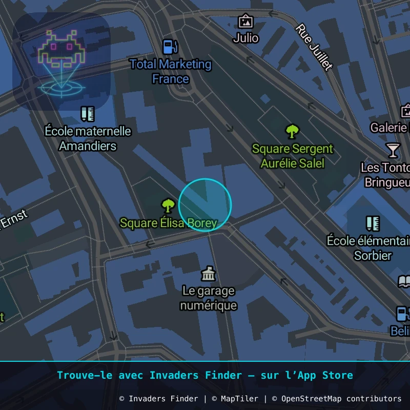 Zone approximative de l'invader PA_458, dans le quartier 20e arrondissement de Paris à Paris. Emplacement exact disponible dans l'app Invaders Finder.
