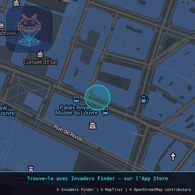 Zone approximative de l'invader PA_463, dans le quartier 1er arrondissement de Paris à Paris. Emplacement exact disponible dans l'app Invaders Finder.