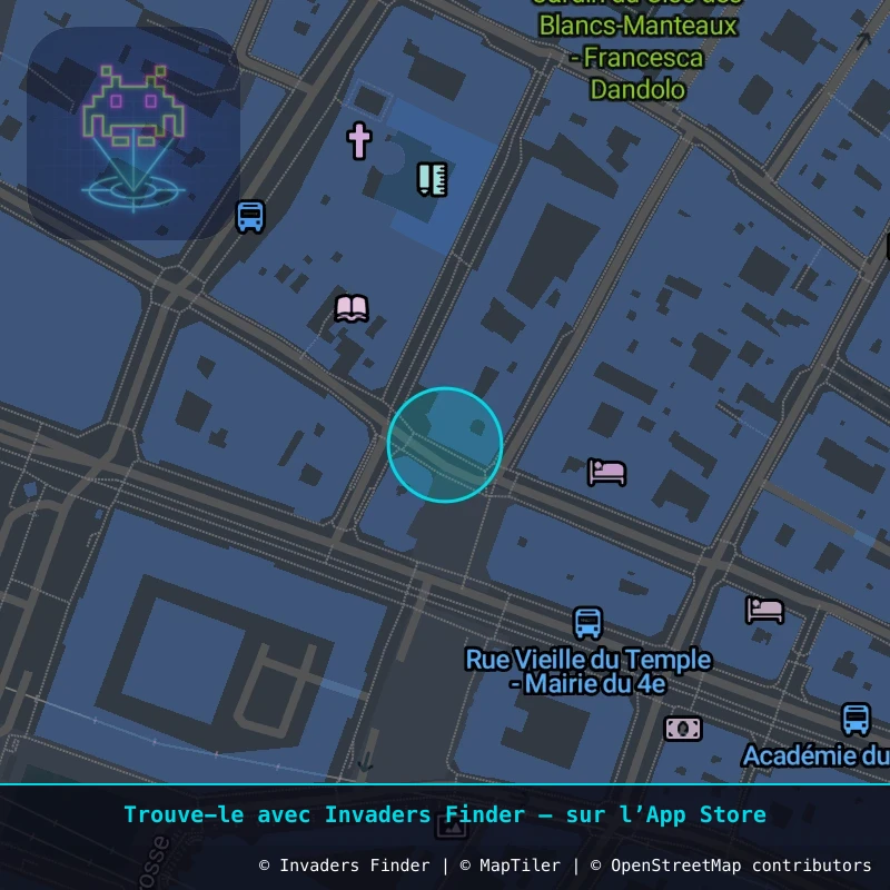 Zone approximative de l'invader PA_464, dans le quartier 4e arrondissement de Paris à Paris. Emplacement exact disponible dans l'app Invaders Finder.