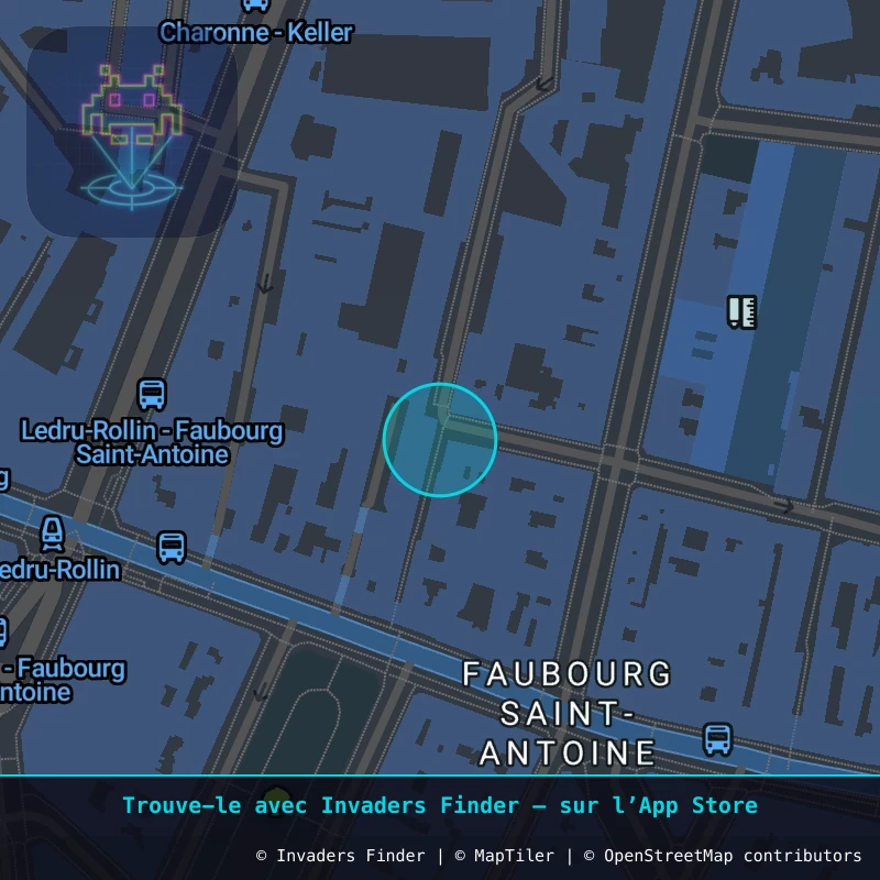 Zone approximative de l'invader PA_47, dans le quartier 11e arrondissement de Paris à Paris. Emplacement exact disponible dans l'app Invaders Finder.