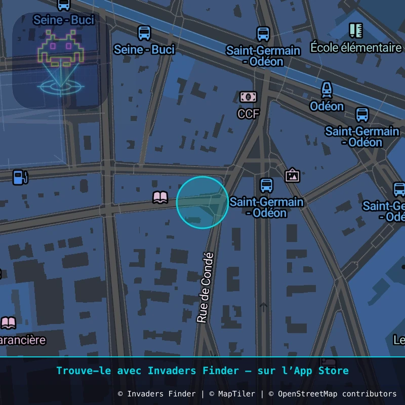 Zone approximative de l'invader PA_473, dans le quartier 6e arrondissement de Paris à Paris. Emplacement exact disponible dans l'app Invaders Finder.