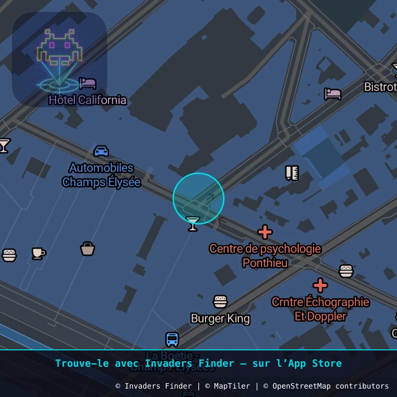 Zone approximative de l'invader PA_476, dans le quartier 8e arrondissement de Paris à Paris. Emplacement exact disponible dans l'app Invaders Finder.