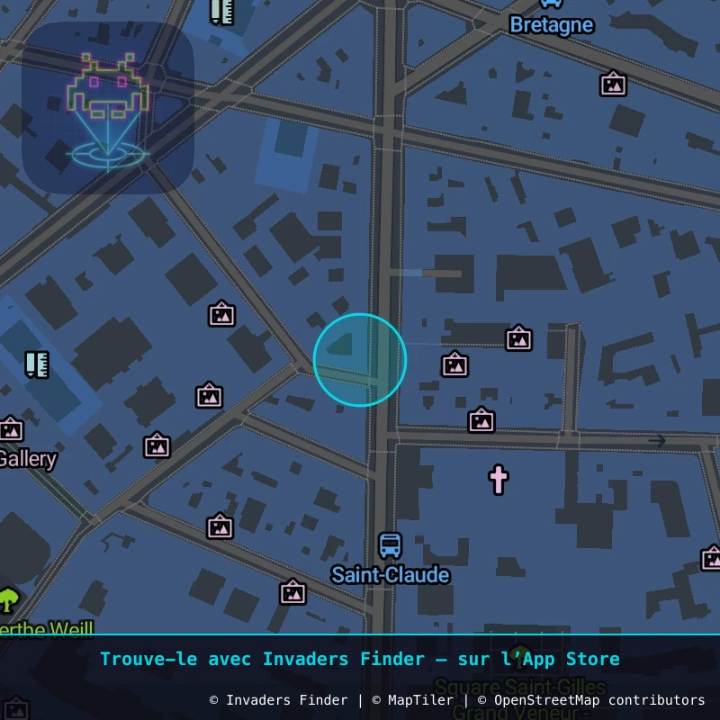 Zone approximative de l'invader PA_503, dans le quartier 3e arrondissement de Paris à Paris. Emplacement exact disponible dans l'app Invaders Finder.
