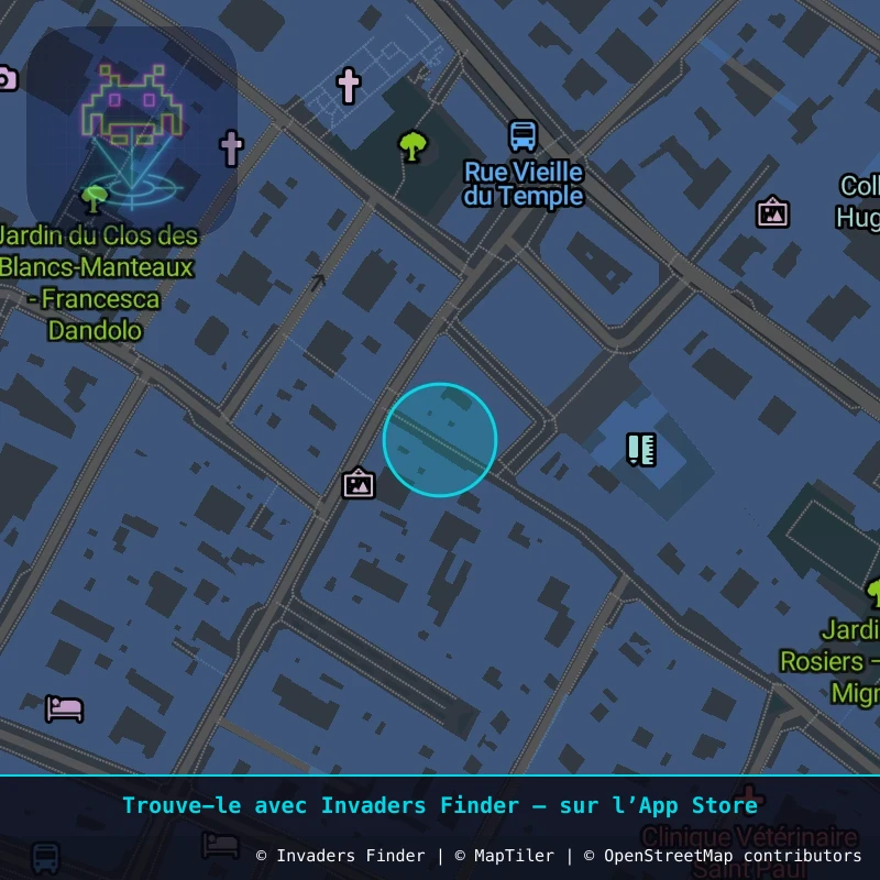 Zone approximative de l'invader PA_504, dans le quartier 4e arrondissement de Paris à Paris. Emplacement exact disponible dans l'app Invaders Finder.