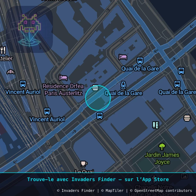 Zone approximative de l'invader PA_53, dans le quartier 13e arrondissement de Paris à Paris. Emplacement exact disponible dans l'app Invaders Finder.