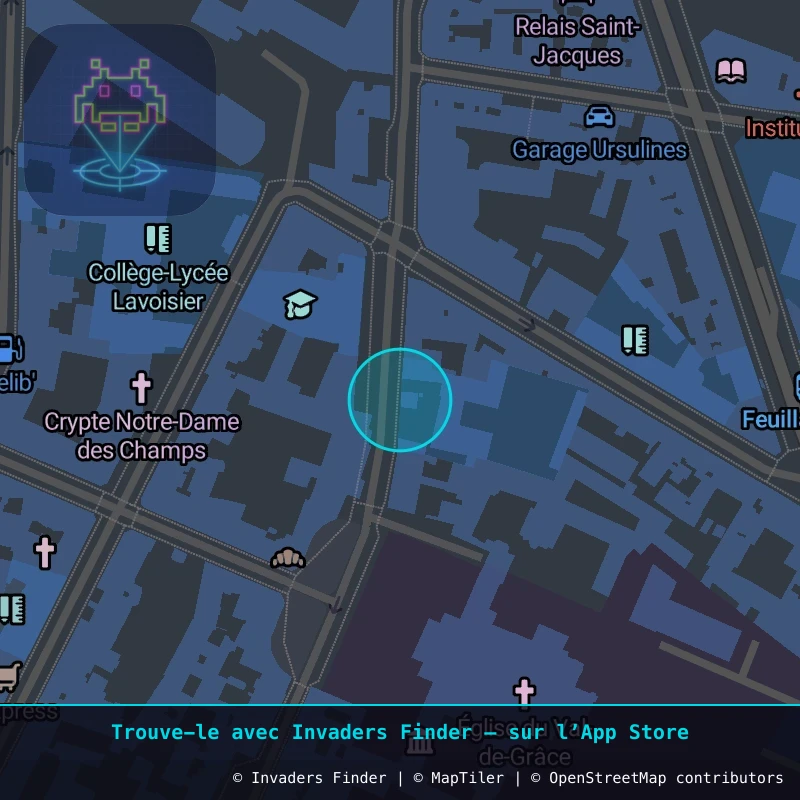 Approximate area of invader PA_557, in the 5th arrondissement, Paris area of Paris. Exact location available in the Invaders Finder app.
