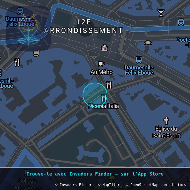 Zone approximative de l'invader PA_558, dans le quartier 12e arrondissement de Paris à Paris. Emplacement exact disponible dans l'app Invaders Finder.