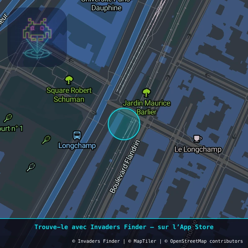 Zone approximative de l'invader PA_560, dans le quartier 16e arrondissement de Paris à Paris. Emplacement exact disponible dans l'app Invaders Finder.