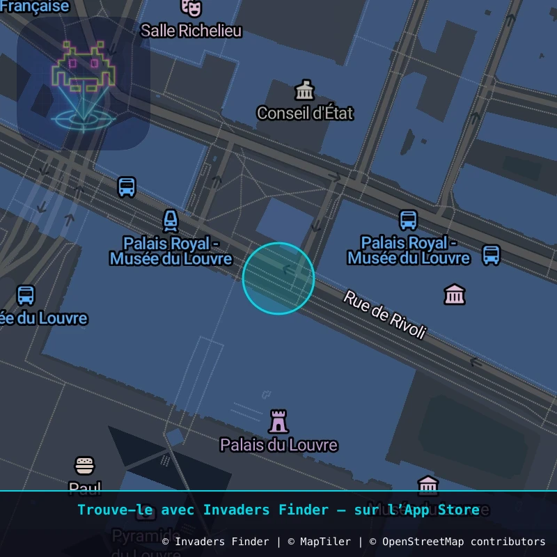 Zone approximative de l'invader PA_563, dans le quartier 1er arrondissement de Paris à Paris. Emplacement exact disponible dans l'app Invaders Finder.