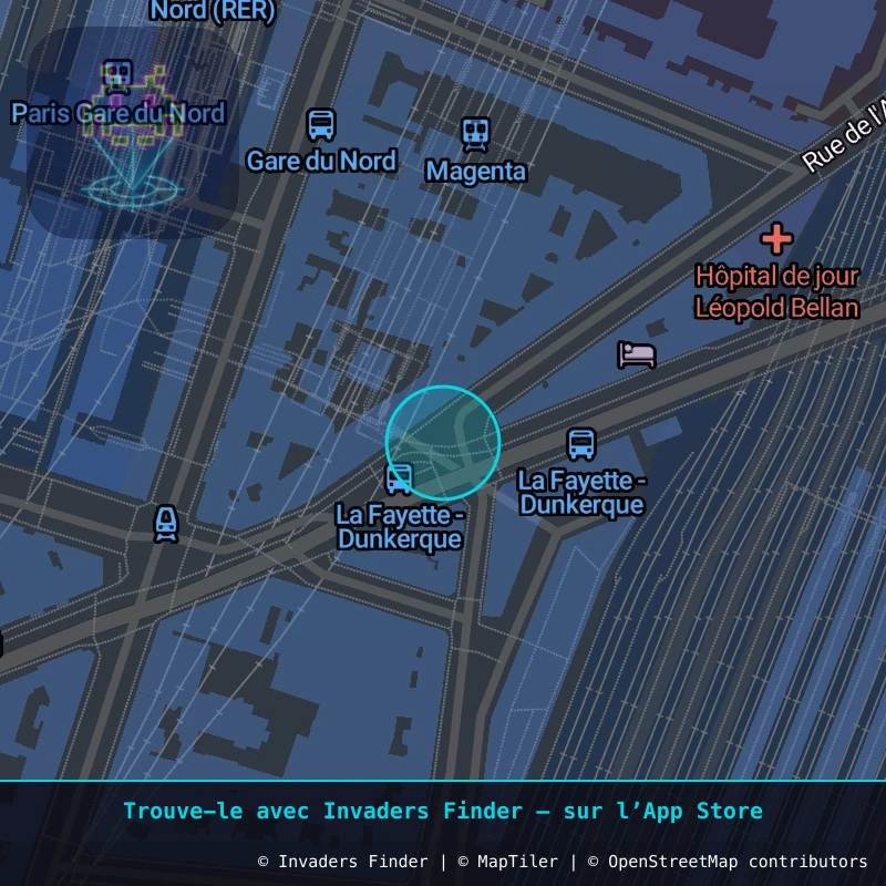 Zone approximative de l'invader PA_568, dans le quartier 10e arrondissement de Paris à Paris. Emplacement exact disponible dans l'app Invaders Finder.