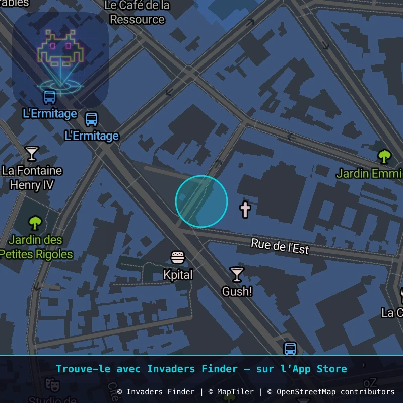 Zone approximative de l'invader PA_573, dans le quartier 20e arrondissement de Paris à Paris. Emplacement exact disponible dans l'app Invaders Finder.