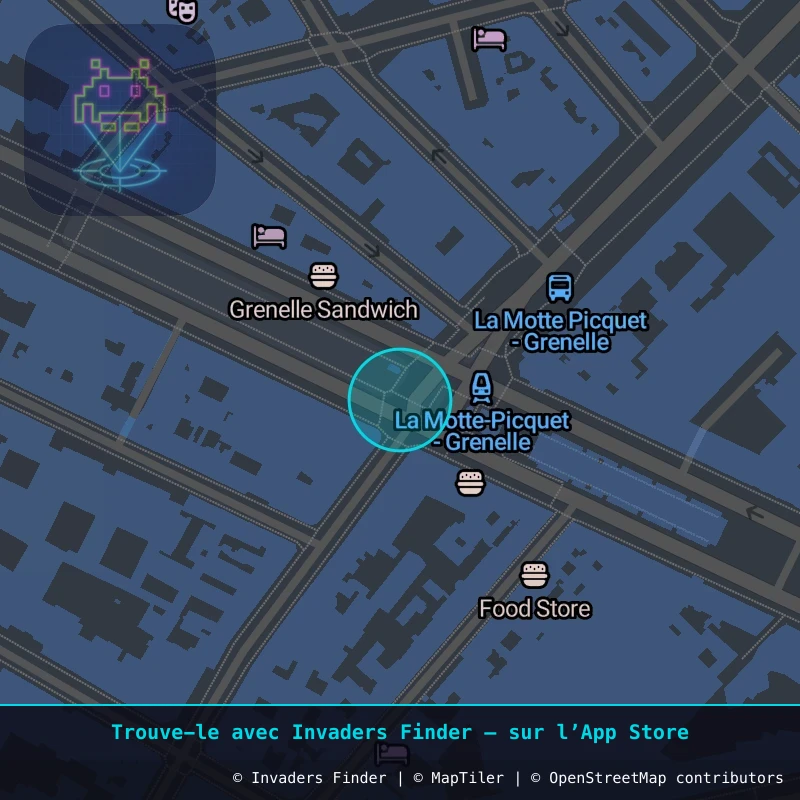Zone approximative de l'invader PA_597, dans le quartier 15e arrondissement de Paris à Paris. Emplacement exact disponible dans l'app Invaders Finder.