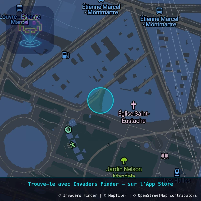 Approximate area of invader PA_60, in the 1st arrondissement, Paris area of Paris. Exact location available in the Invaders Finder app.