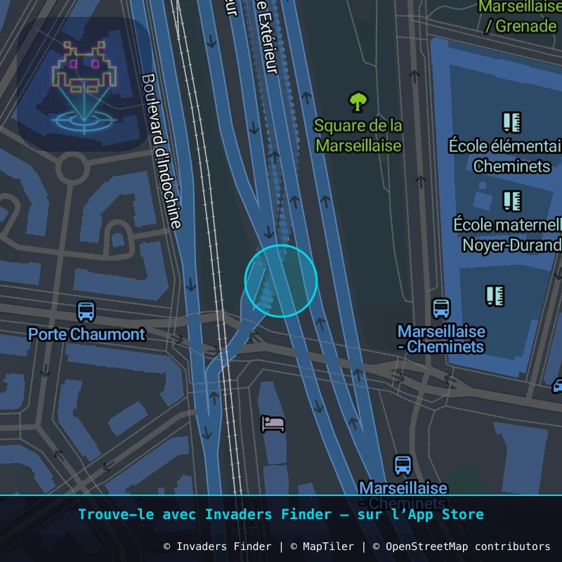Zone approximative de l'invader PA_600, dans le quartier 19e arrondissement de Paris à Paris. Emplacement exact disponible dans l'app Invaders Finder.