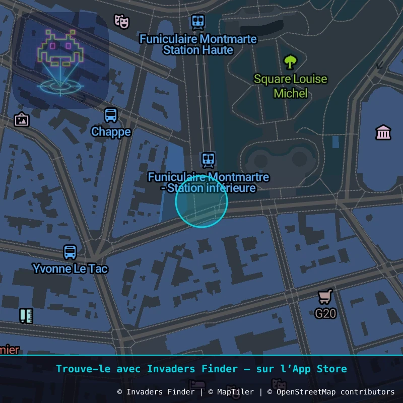 Zone approximative de l'invader PA_605, dans le quartier 18e arrondissement de Paris à Paris. Emplacement exact disponible dans l'app Invaders Finder.