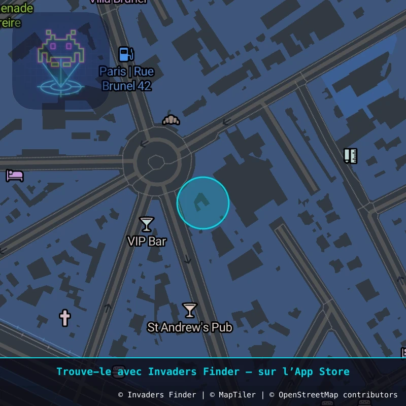 Zone approximative de l'invader PA_616, dans le quartier 17e arrondissement de Paris à Paris. Emplacement exact disponible dans l'app Invaders Finder.