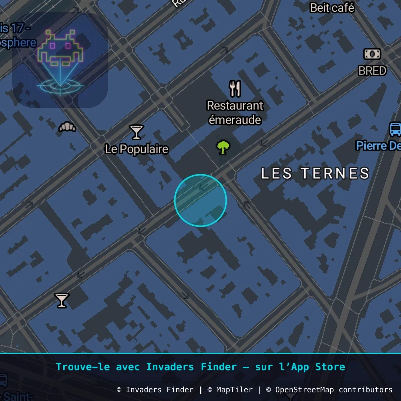 Zone approximative de l'invader PA_618, dans le quartier 17e arrondissement de Paris à Paris. Emplacement exact disponible dans l'app Invaders Finder.
