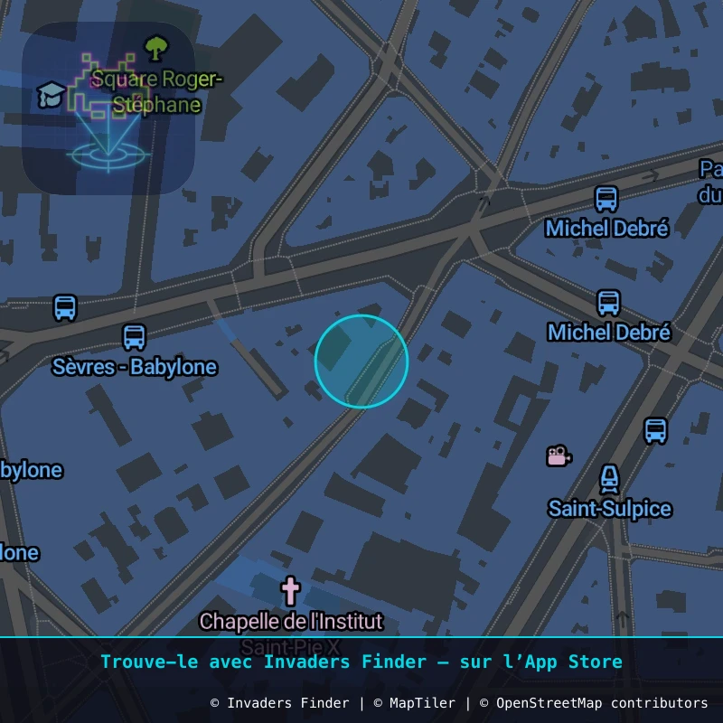 Zone approximative de l'invader PA_627, dans le quartier 6e arrondissement de Paris à Paris. Emplacement exact disponible dans l'app Invaders Finder.