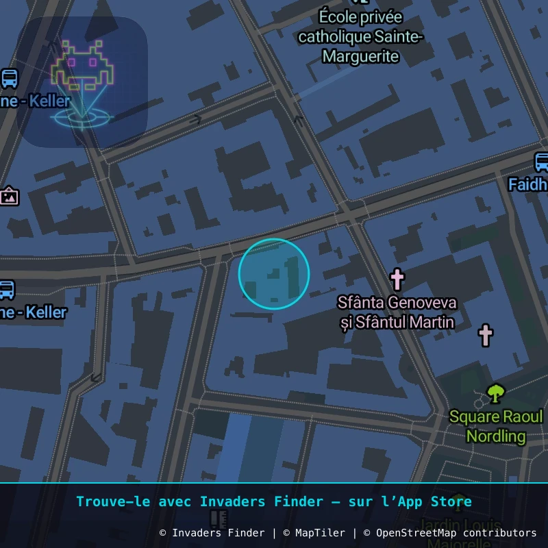 Zone approximative de l'invader PA_63, dans le quartier 11e arrondissement de Paris à Paris. Emplacement exact disponible dans l'app Invaders Finder.