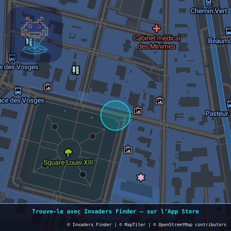 Zone approximative de l'invader PA_637, dans le quartier 4e arrondissement de Paris à Paris. Emplacement exact disponible dans l'app Invaders Finder.