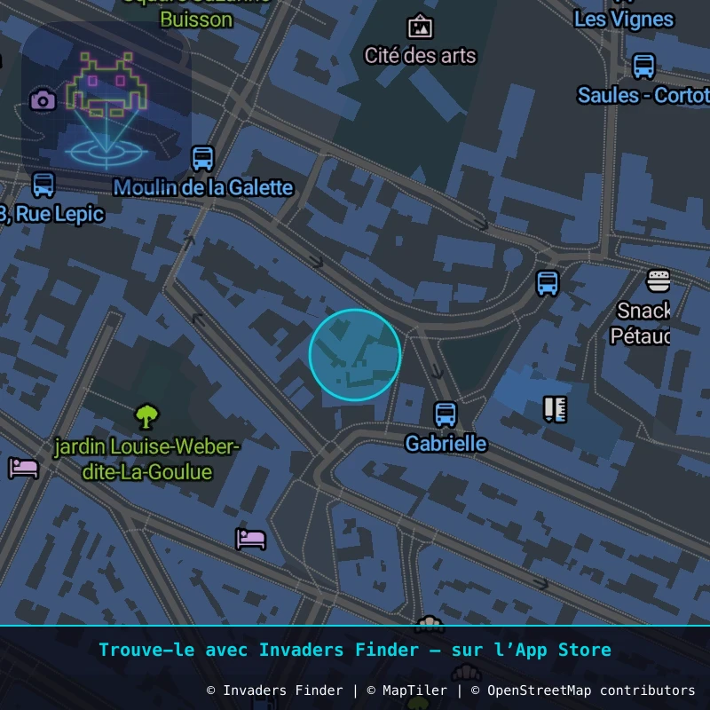 Zone approximative de l'invader PA_639, dans le quartier 18e arrondissement de Paris à Paris. Emplacement exact disponible dans l'app Invaders Finder.