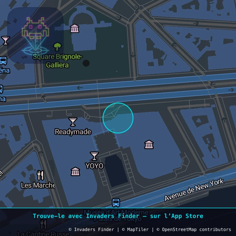 Zone approximative de l'invader PA_64, dans le quartier 16e arrondissement de Paris à Paris. Emplacement exact disponible dans l'app Invaders Finder.