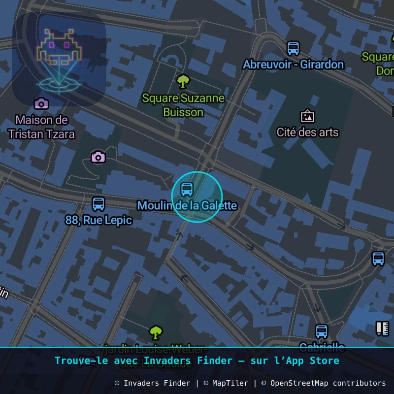 Zone approximative de l'invader PA_640, dans le quartier 18e arrondissement de Paris à Paris. Emplacement exact disponible dans l'app Invaders Finder.