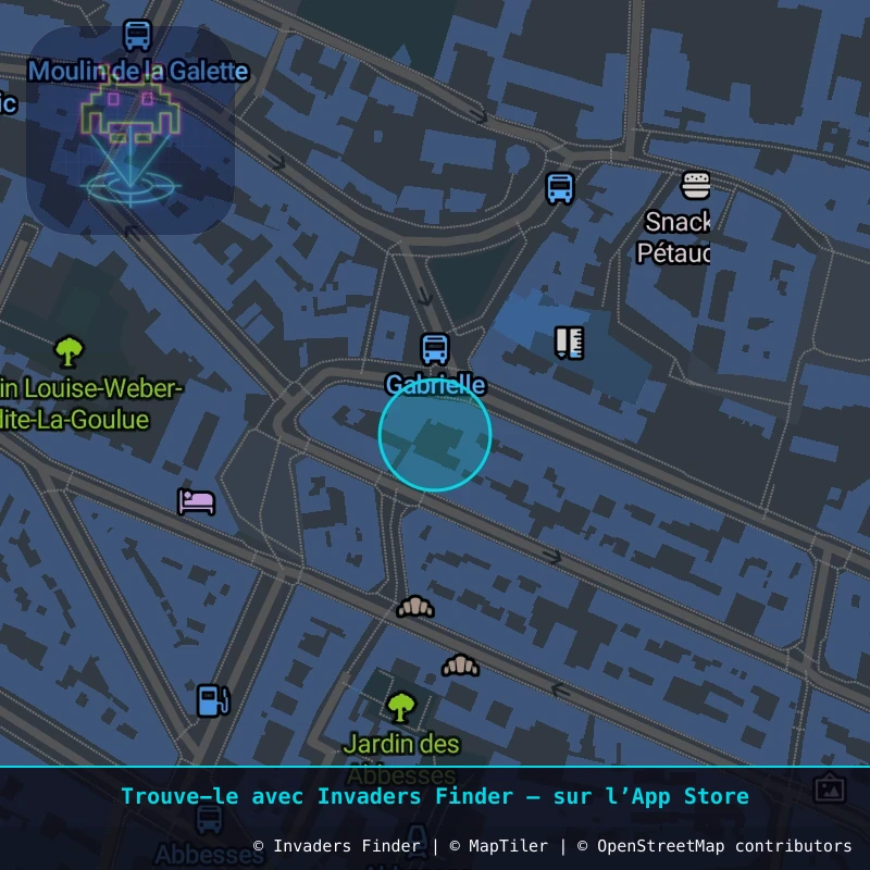 Zone approximative de l'invader PA_642, dans le quartier 18e arrondissement de Paris à Paris. Emplacement exact disponible dans l'app Invaders Finder.