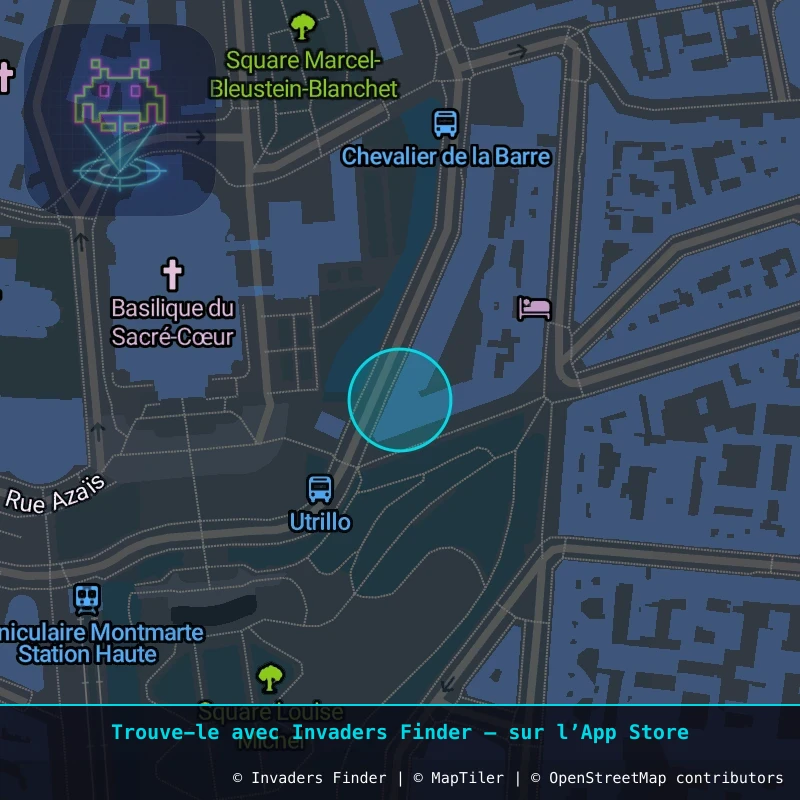 Approximate area of invader PA_644, in the 18th arrondissement, Paris area of Paris. Exact location available in the Invaders Finder app.