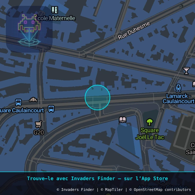 Zone approximative de l'invader PA_647, dans le quartier 18e arrondissement de Paris à Paris. Emplacement exact disponible dans l'app Invaders Finder.
