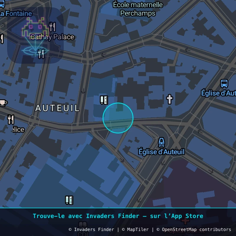 Zone approximative de l'invader PA_650, dans le quartier 16e arrondissement de Paris à Paris. Emplacement exact disponible dans l'app Invaders Finder.
