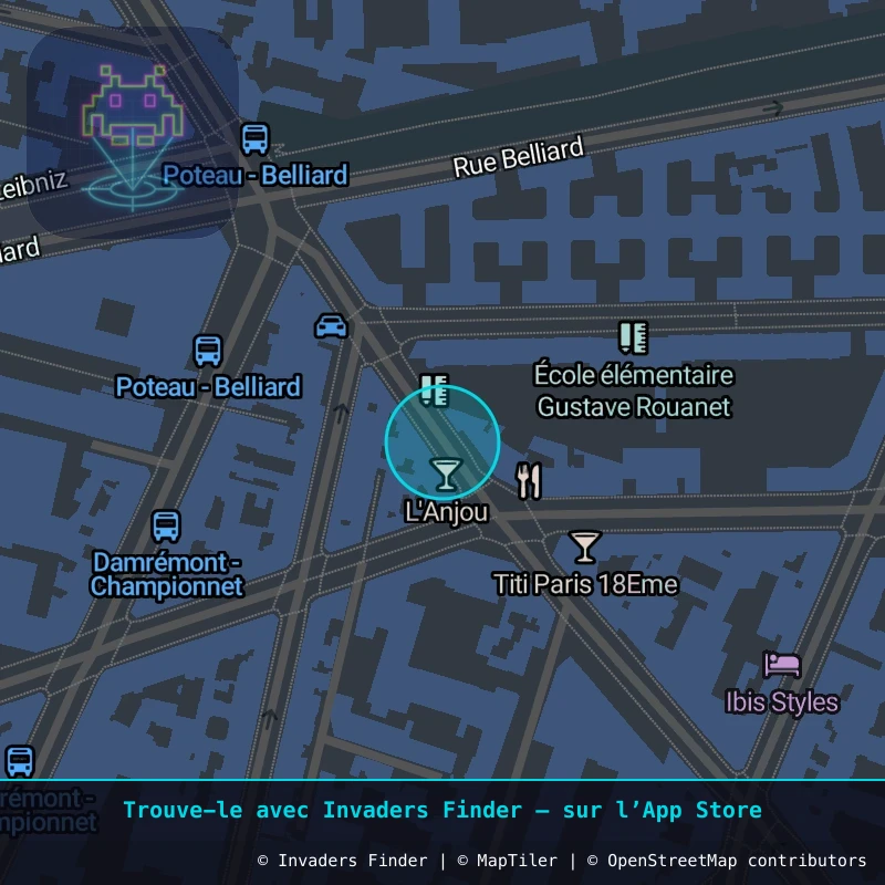 Zone approximative de l'invader PA_656, dans le quartier 18e arrondissement de Paris à Paris. Emplacement exact disponible dans l'app Invaders Finder.